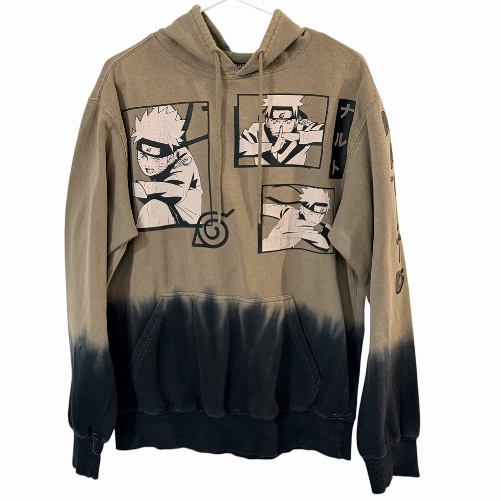 Naruto Shippuden Hoodie Men's Medium‎ M Gray Black Tie Dye Pullover Anime Viz